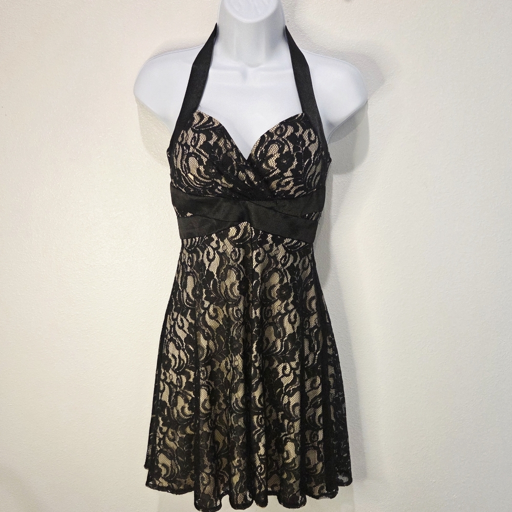 Masquerade Black and Cream Halter Dress- Size  3/4